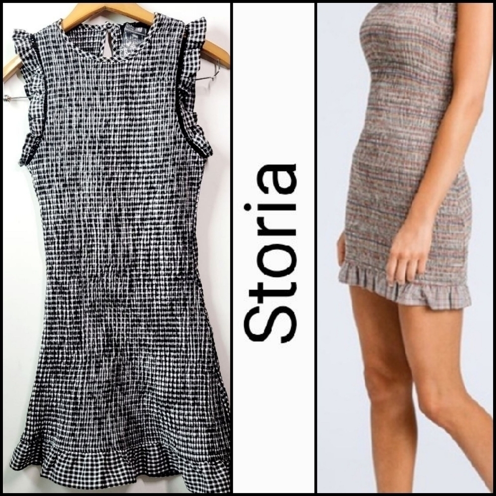 NEW! STORIA Smocked Gingham Mini Dress Small.